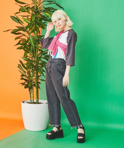 PUNYUS（プニュズ）の「90sアイコンラグランＴシャツ（Tシャツ/カットソー・レディース・ホワイト/グリーン/スミクロ・2/3/1/4）」の5枚目の写真