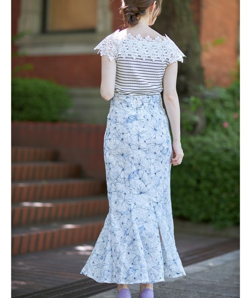 tocco closet（トッコ　クローゼット）の「フラワー刺繍×フラワープリントマーメイドスカート（スカート・レディース・ピンク/ブルー・M）」の8枚目の写真