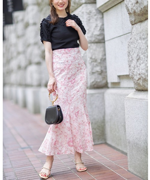 tocco closet（トッコ　クローゼット）の「フラワー刺繍×フラワープリントマーメイドスカート（スカート・レディース・ピンク/ブルー・M）」の4枚目の写真
