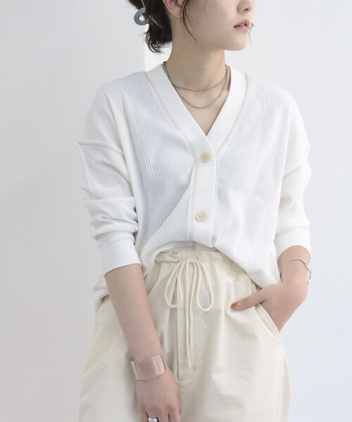 fredy repit(フレディレピ)の「ワッフルワイドクロップドカーディガン(カーディガン/ボレロ・レディース・ライトグレー/ピンク/オフホワイト/ライトブルー・38)」の2枚目の写真