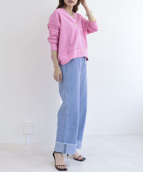 fredy repit(フレディレピ)の「ワッフルワイドクロップドカーディガン(カーディガン/ボレロ・レディース・ライトグレー/ピンク/オフホワイト/ライトブルー・38)」の21枚目の写真