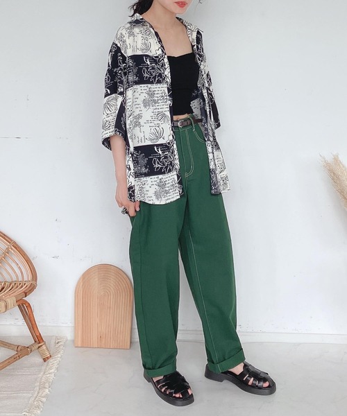 AS KNOW AS plus（アズノゥアズプラス）の「●ベルト付ゆるるカーブパンツ（デニムパンツ・レディース・キナリ/ブラック/ブラウン/グリーン/サックスブルー/レッド・FREE）」の8枚目の写真