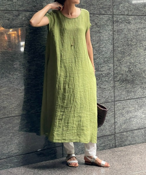 BEARDSLEY（ビアズリー）の「リネンフレンチテントワンピース（ワンピース・レディース・ネイビー/グリーン・FREE）」の21枚目の写真