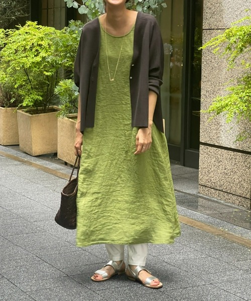 BEARDSLEY（ビアズリー）の「リネンフレンチテントワンピース（ワンピース・レディース・ネイビー/グリーン・FREE）」の4枚目の写真