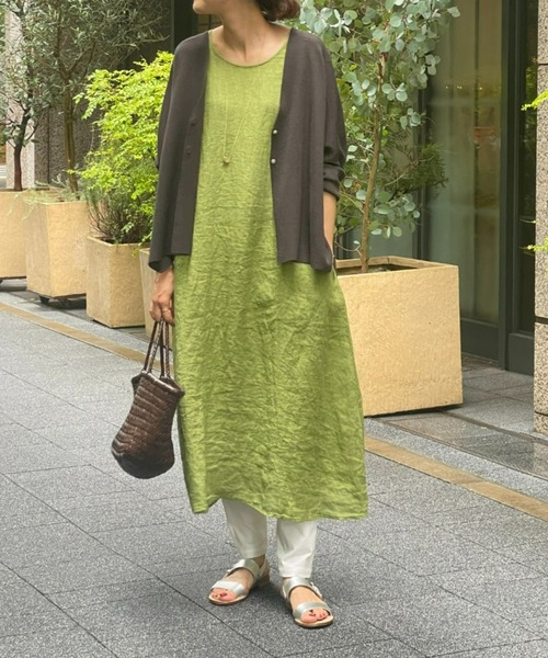 BEARDSLEY（ビアズリー）の「リネンフレンチテントワンピース（ワンピース・レディース・ネイビー/グリーン・FREE）」の6枚目の写真