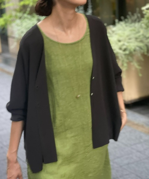 BEARDSLEY（ビアズリー）の「リネンフレンチテントワンピース（ワンピース・レディース・ネイビー/グリーン・FREE）」の14枚目の写真