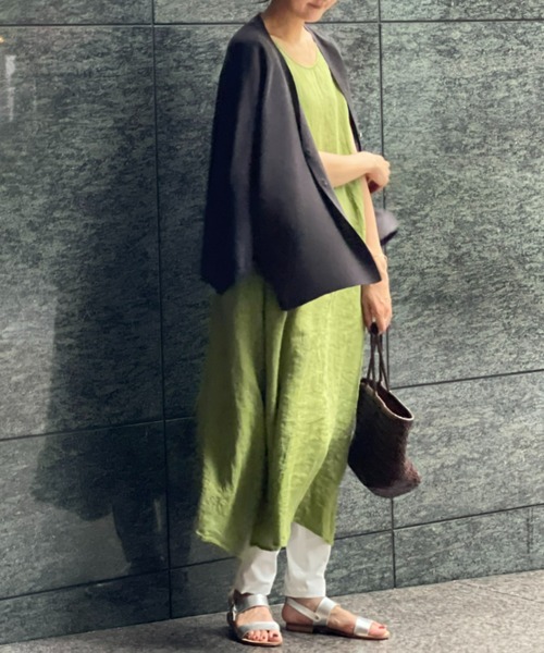 BEARDSLEY（ビアズリー）の「リネンフレンチテントワンピース（ワンピース・レディース・ネイビー/グリーン・FREE）」の19枚目の写真