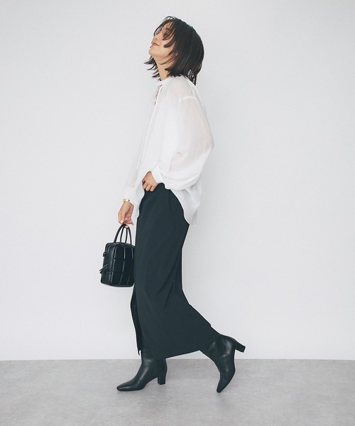 RIVE DROITE（リヴドロワ）の「繊細さと甘さのバランスが◎/ソフトボイルフリルカラーブラウス（シャツ/ブラウス・レディース・オフホワイト/ブラック・FREE）」の14枚目の写真