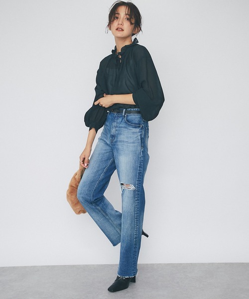 RIVE DROITE（リヴドロワ）の「繊細さと甘さのバランスが◎/ソフトボイルフリルカラーブラウス（シャツ/ブラウス・レディース・オフホワイト/ブラック・FREE）」の16枚目の写真