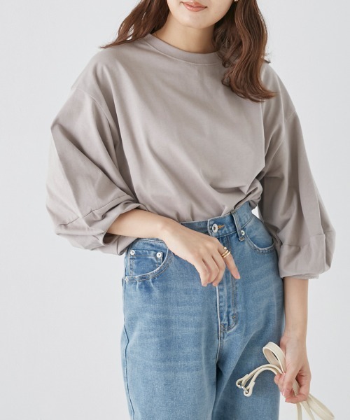 OMNES(オムネス)の「袖ボリューム5分袖Tシャツ(Tシャツ/カットソー・レディース・ホワイト/ライトグレー/ブラック/ピンク・FREE)」の4枚目の写真