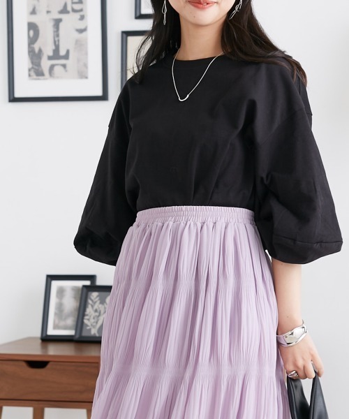 OMNES(オムネス)の「袖ボリューム5分袖Tシャツ(Tシャツ/カットソー・レディース・ホワイト/ライトグレー/ブラック/ピンク・FREE)」の3枚目の写真