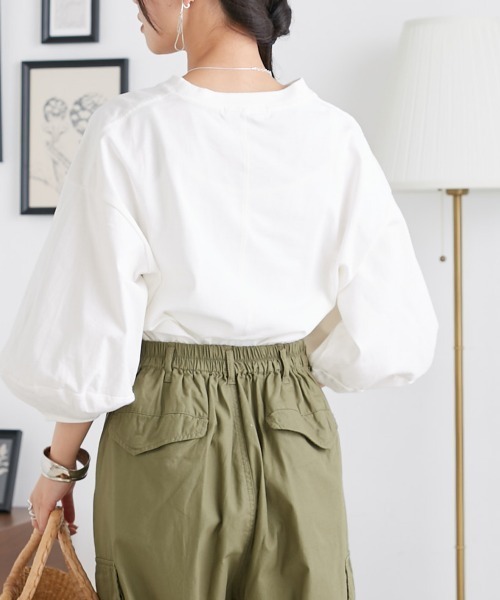 OMNES(オムネス)の「袖ボリューム5分袖Tシャツ(Tシャツ/カットソー・レディース・ホワイト/ライトグレー/ブラック/ピンク・FREE)」の7枚目の写真