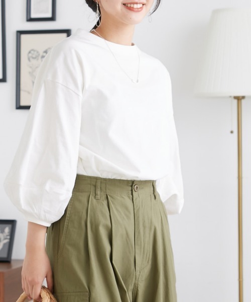 OMNES(オムネス)の「袖ボリューム5分袖Tシャツ(Tシャツ/カットソー・レディース・ホワイト/ライトグレー/ブラック/ピンク・FREE)」の10枚目の写真