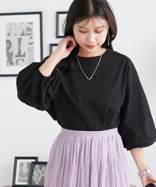 OMNES(オムネス)の「袖ボリューム5分袖Tシャツ(Tシャツ/カットソー・レディース・ホワイト/ライトグレー/ブラック/ピンク・FREE)」の11枚目の写真