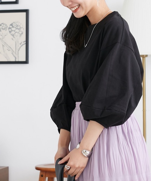 OMNES(オムネス)の「袖ボリューム5分袖Tシャツ(Tシャツ/カットソー・レディース・ホワイト/ライトグレー/ブラック/ピンク・FREE)」の12枚目の写真