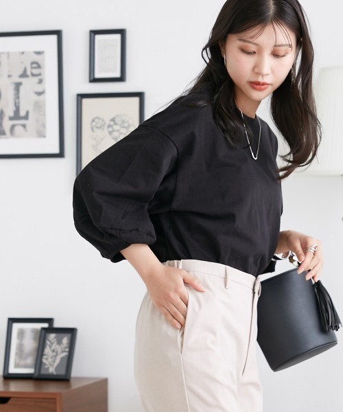 OMNES(オムネス)の「袖ボリューム5分袖Tシャツ(Tシャツ/カットソー・レディース・ホワイト/ライトグレー/ブラック/ピンク・FREE)」の15枚目の写真