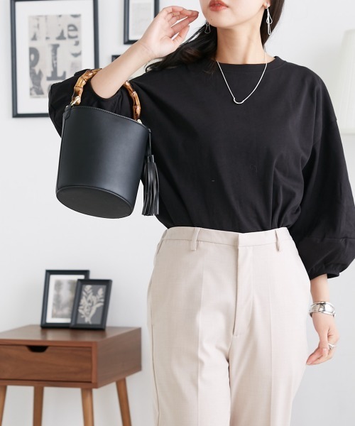 OMNES(オムネス)の「袖ボリューム5分袖Tシャツ(Tシャツ/カットソー・レディース・ホワイト/ライトグレー/ブラック/ピンク・FREE)」の16枚目の写真