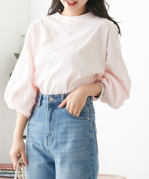 OMNES(オムネス)の「袖ボリューム5分袖Tシャツ(Tシャツ/カットソー・レディース・ホワイト/ライトグレー/ブラック/ピンク・FREE)」の17枚目の写真
