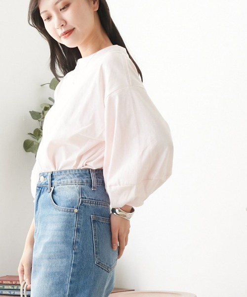 OMNES(オムネス)の「袖ボリューム5分袖Tシャツ(Tシャツ/カットソー・レディース・ホワイト/ライトグレー/ブラック/ピンク・FREE)」の18枚目の写真