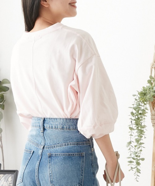 OMNES(オムネス)の「袖ボリューム5分袖Tシャツ(Tシャツ/カットソー・レディース・ホワイト/ライトグレー/ブラック/ピンク・FREE)」の19枚目の写真