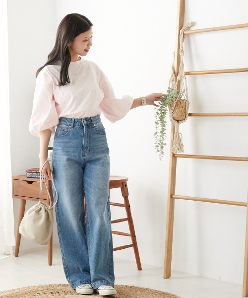 OMNES(オムネス)の「袖ボリューム5分袖Tシャツ(Tシャツ/カットソー・レディース・ホワイト/ライトグレー/ブラック/ピンク・FREE)」の20枚目の写真