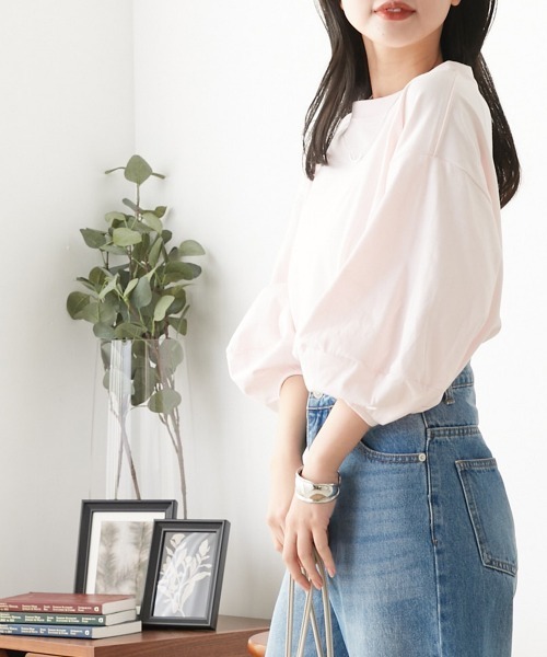OMNES(オムネス)の「袖ボリューム5分袖Tシャツ(Tシャツ/カットソー・レディース・ホワイト/ライトグレー/ブラック/ピンク・FREE)」の21枚目の写真