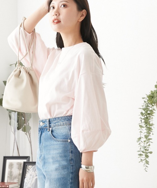 OMNES(オムネス)の「袖ボリューム5分袖Tシャツ(Tシャツ/カットソー・レディース・ホワイト/ライトグレー/ブラック/ピンク・FREE)」の22枚目の写真