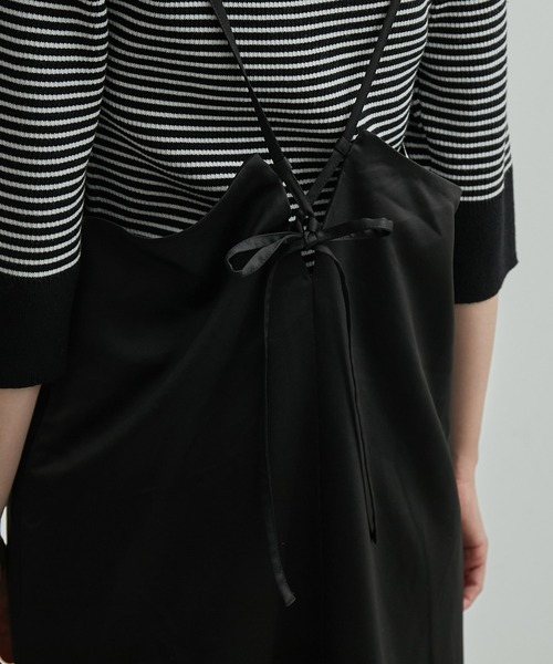 ROPE' PICNIC(ロペピクニック)の「【WEB限定】タイダイ風プリント&無地バックレースアップキャミワンピース(ワンピース・レディース・ブラック/ダークブラウン・38)」の7枚目の写真