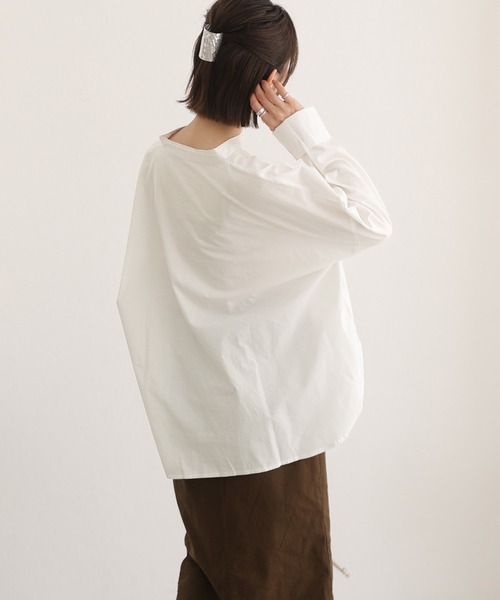 ElegChic（エレグシック）の「プレーンスリーブルーズシャツ（シャツ/ブラウス・レディース・オフホワイト/ライトグレー/ブラック/グレイッシュブルー・M/4L/XL）」の9枚目の写真