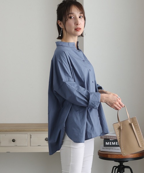 ElegChic（エレグシック）の「プレーンスリーブルーズシャツ（シャツ/ブラウス・レディース・オフホワイト/ライトグレー/ブラック/グレイッシュブルー・M/4L/XL）」の12枚目の写真