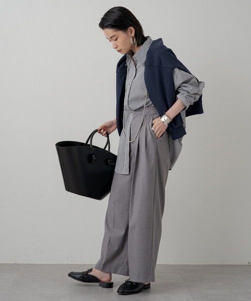 【新品タグ付き】ラウンジドレスバンドカラーストライプシャツセール中 LOUNGEDRESS（ラウンジドレス）の「バンドカラーストライプ