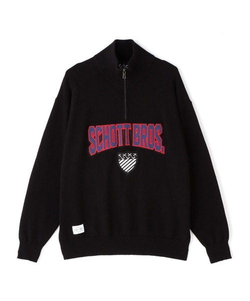 schott（ショット）の「【WEB LIMITED】Schott/ショット COTTON SWEATER COLLEGE PATCH/コットンセーターカレッジパッチ（ニット/セーター・メンズ・ブラック/グリーン・MEDIUM/LARGE/X-LARGE）」の2枚目の写真