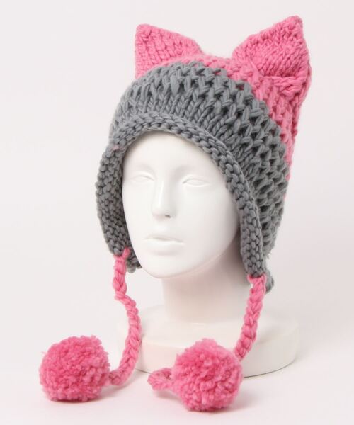 SPINNS（スピンズ）の「ボンボン付き ねこ耳 ニットキャップ（ニット