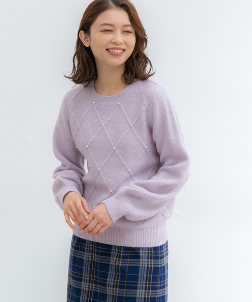 Honeys(ハニーズ)の「パール付ニット(ニット/セーター・レディース・イエロー/ラベンダー/アイボリー/杢グレー・S/M/L)」の11枚目の写真