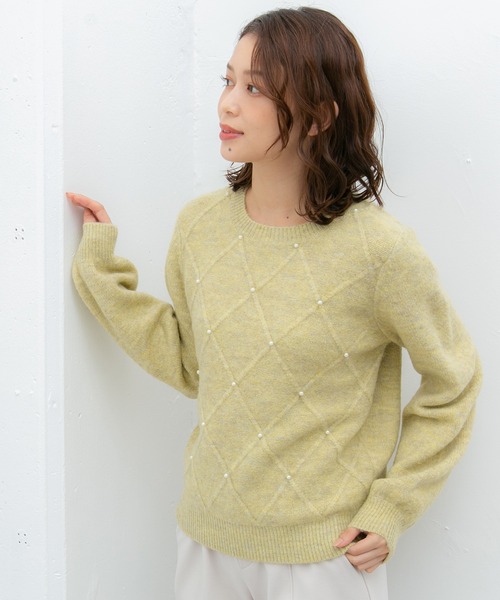 Honeys(ハニーズ)の「パール付ニット(ニット/セーター・レディース・イエロー/ラベンダー/アイボリー/杢グレー・S/M/L)」の16枚目の写真