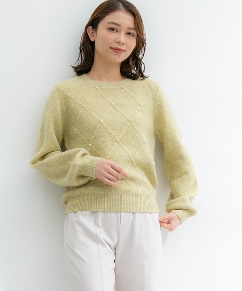 Honeys(ハニーズ)の「パール付ニット(ニット/セーター・レディース・イエロー/ラベンダー/アイボリー/杢グレー・S/M/L)」の17枚目の写真