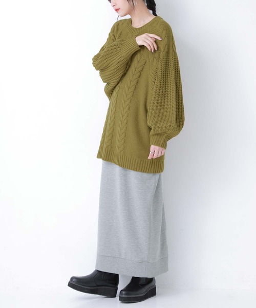 osharewalker（オシャレウォーカー）の「【廃盤】『ボリューム袖ケーブルチュニックニット』（ニット/セーター・レディース・テラコッタ/カーキ/ブラック・FREE）」の15枚目の写真