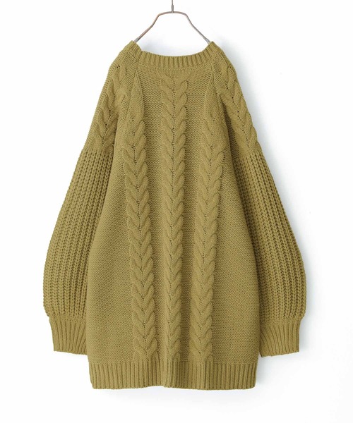 osharewalker（オシャレウォーカー）の「【廃盤】『ボリューム袖ケーブルチュニックニット』（ニット/セーター・レディース・テラコッタ/カーキ/ブラック・FREE）」の22枚目の写真