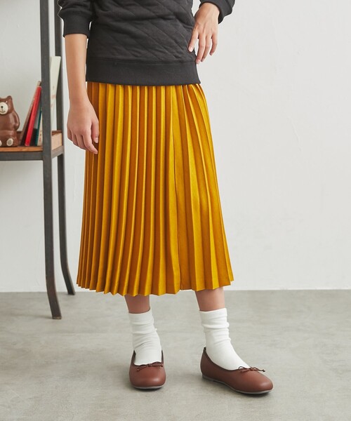 coen(コーエン)の「ウールライクプリーツスカート(スカート・キッズ・マスタード/ダークグリーン・150/130/110)」の15枚目の写真