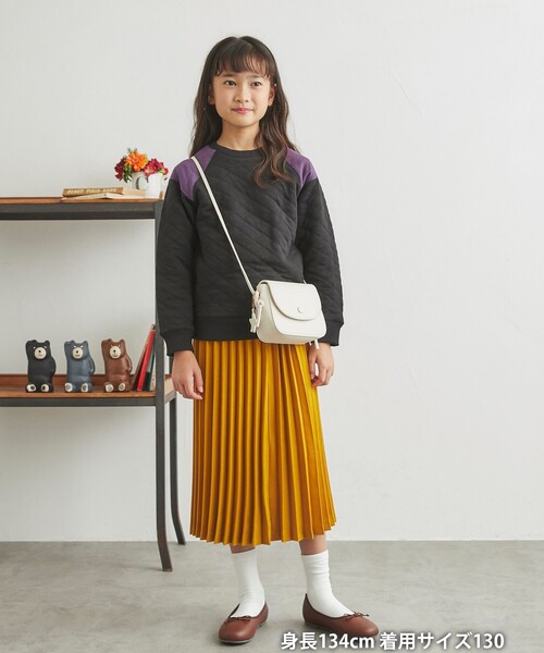 coen(コーエン)の「ウールライクプリーツスカート(スカート・キッズ・マスタード/ダークグリーン・150/130/110)」の9枚目の写真