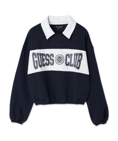 Guess（ゲス）の「Logo Knit Shirt（スウェット・レディース・ベージュ/ネイビー・X-SMALL/SMALL）」の2枚目の写真