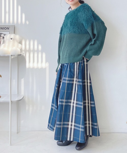 AS KNOW AS plus（アズノゥアズプラス）の「♪BIGチェックメモリフレアスカート（スカート・レディース・グリーン/ネイビー/チャコールグレー・FREE）」の6枚目の写真