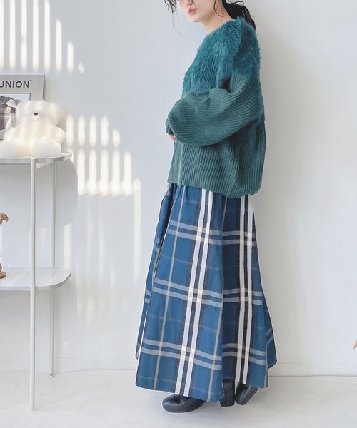 AS KNOW AS plus（アズノゥアズプラス）の「♪BIGチェックメモリフレアスカート（スカート・レディース・グリーン/ネイビー/チャコールグレー・FREE）」の7枚目の写真