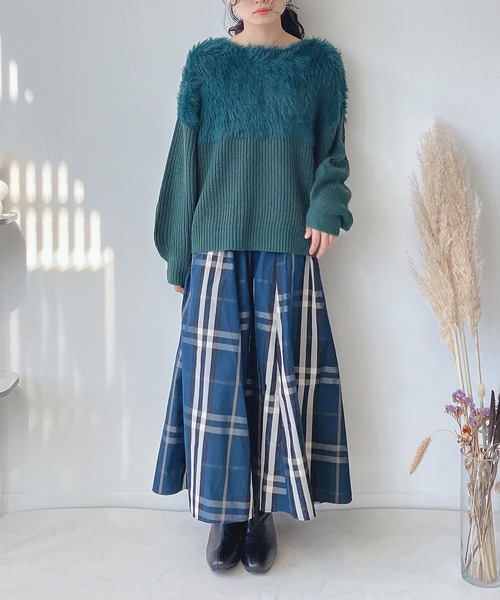 AS KNOW AS plus（アズノゥアズプラス）の「♪BIGチェックメモリフレアスカート（スカート・レディース・グリーン/ネイビー/チャコールグレー・FREE）」の8枚目の写真