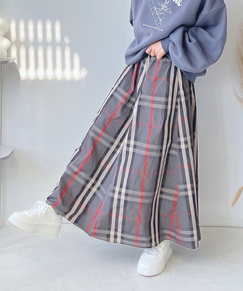 AS KNOW AS plus（アズノゥアズプラス）の「♪BIGチェックメモリフレアスカート（スカート・レディース・グリーン/ネイビー/チャコールグレー・FREE）」の17枚目の写真