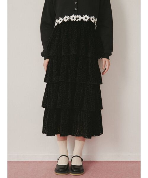 merry jenny(メリージェニー)の「flowerオパールティアードスカート(スカート・レディース・ブラック/アイボリー・FREE)」の5枚目の写真
