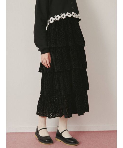 merry jenny(メリージェニー)の「flowerオパールティアードスカート(スカート・レディース・ブラック/アイボリー・FREE)」の6枚目の写真