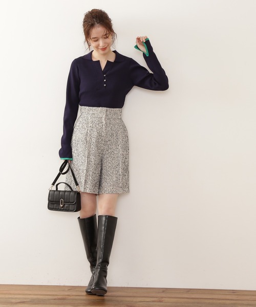 「N.（N. Natural Beauty Basic）」 長袖ポロシャツ MEDIUM チャコールグレー レディース N.Natural Beauty Basic ポロシャツ ポロ ミックスボーダーポロ