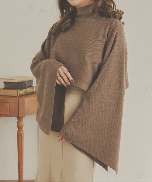 Ambre Neige(アンブルネージュ)の「リブニットハイネックポンチョ/【WEB/EC限定商品】(ニット/セーター・レディース・アイボリー/モカ/ベージュ・FREE)」の10枚目の写真