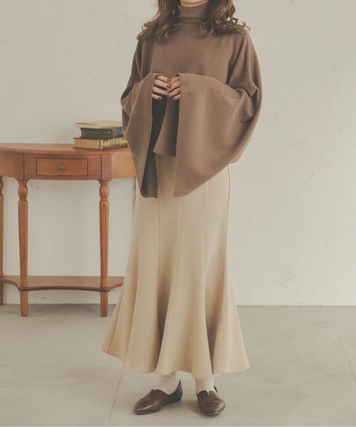 Ambre Neige(アンブルネージュ)の「リブニットハイネックポンチョ/【WEB/EC限定商品】(ニット/セーター・レディース・アイボリー/モカ/ベージュ・FREE)」の12枚目の写真